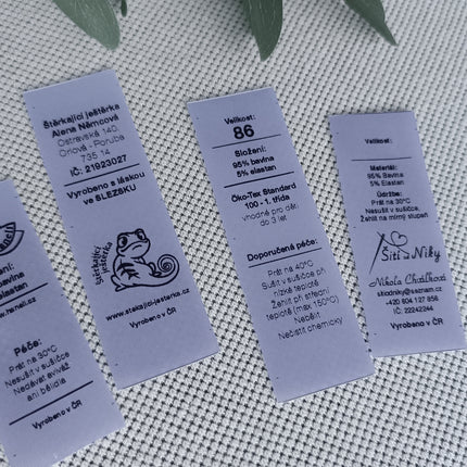 Saténové štítky – bílý satén